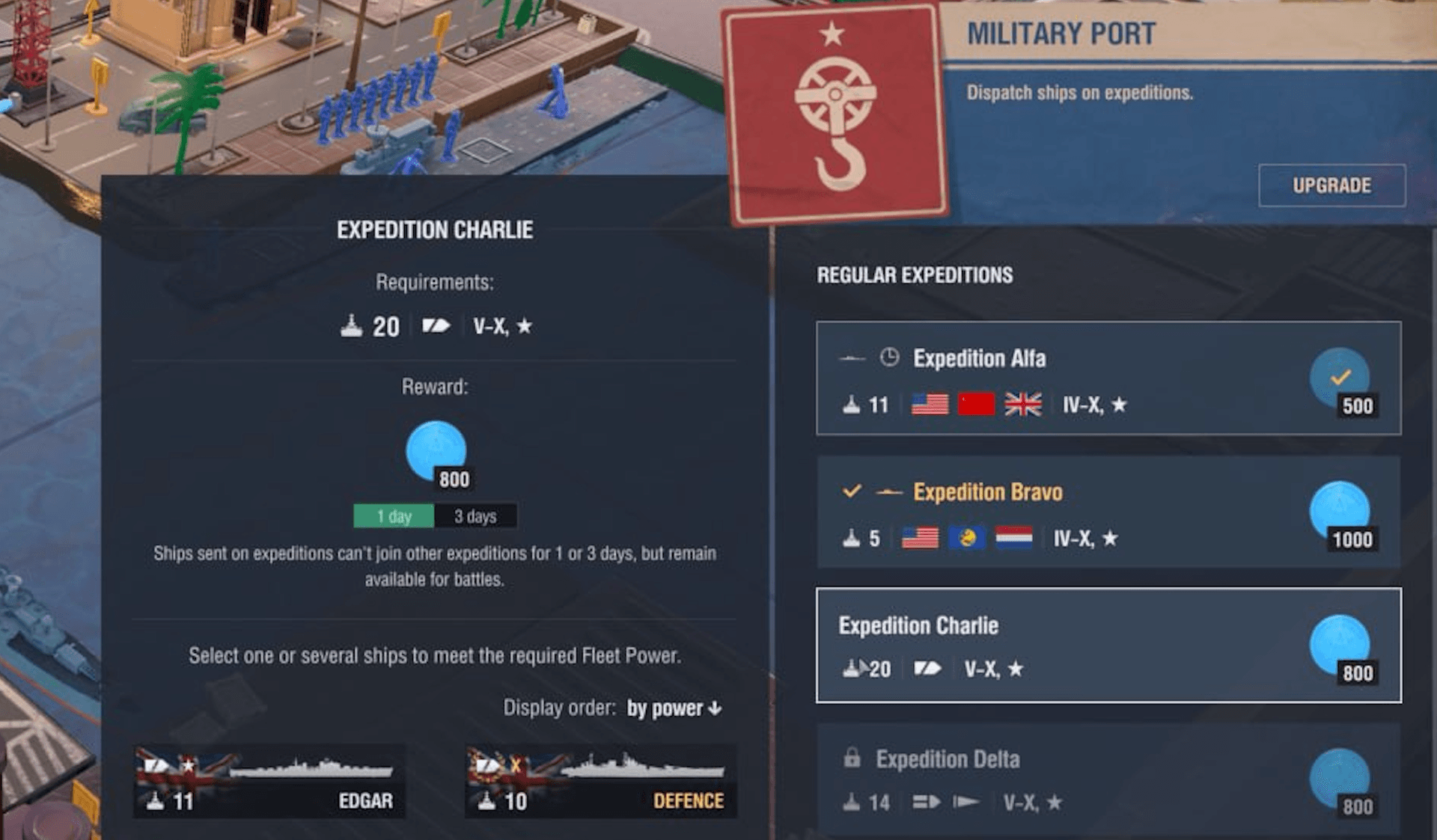 Liberty Harbor interface in World of Warships